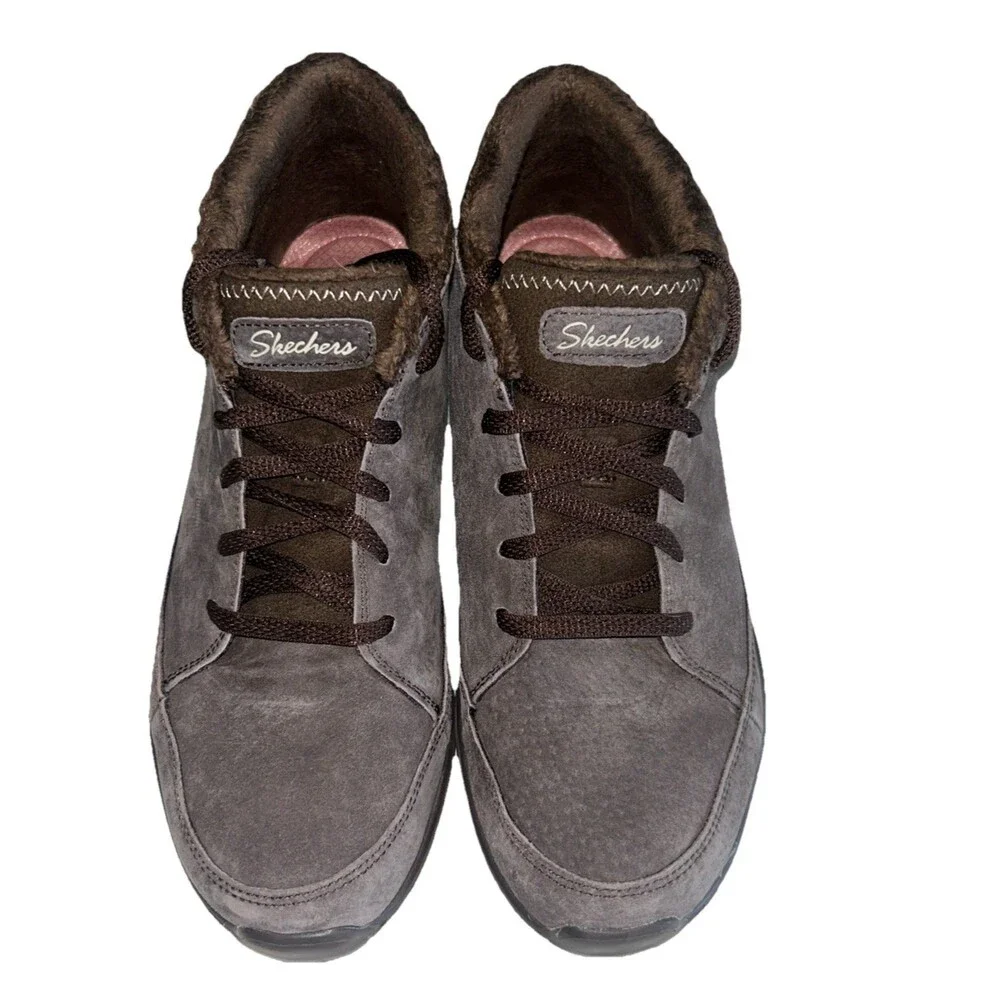 Skechers Seager Hi Women 9 Brown Leather Faux Fur Fleece Ankle Lace Up Boot